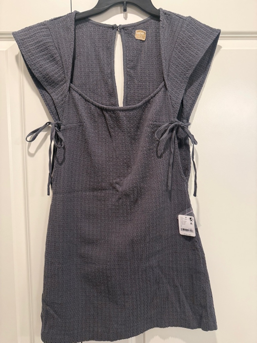 Free People Slate Gray Textured Tie-Side Mini Dress